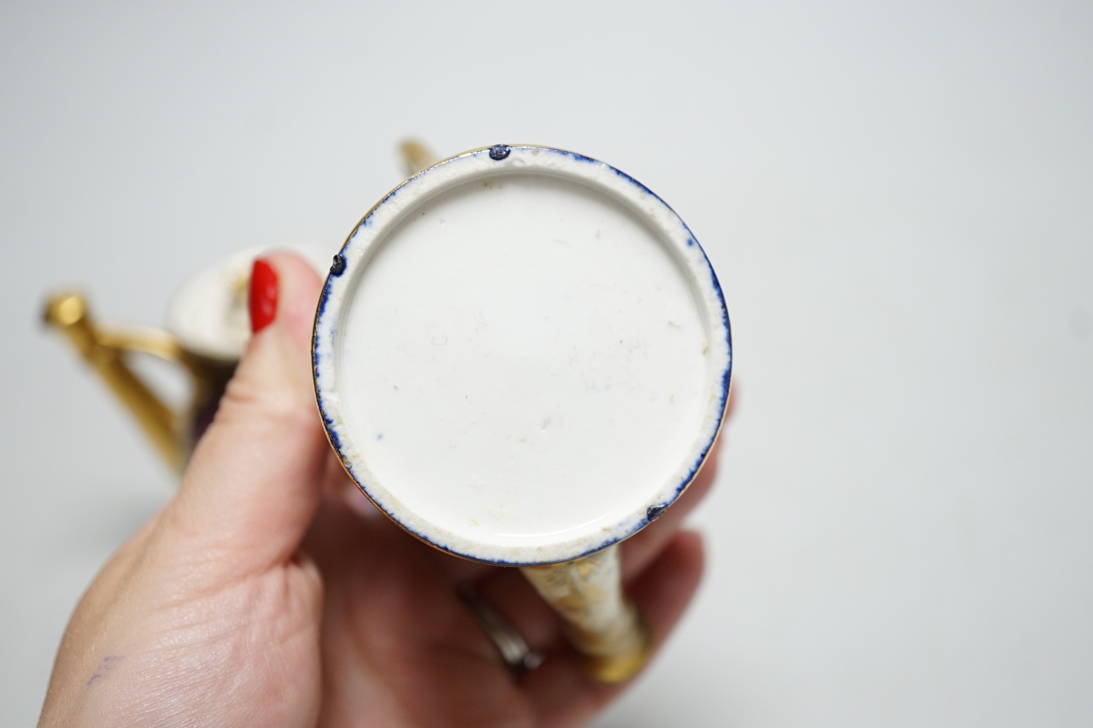 Toy porcelain: Two English rosewater scale ground sprinklers, c.1815-20, possibly Coalport, each modelled in the form of a watering can